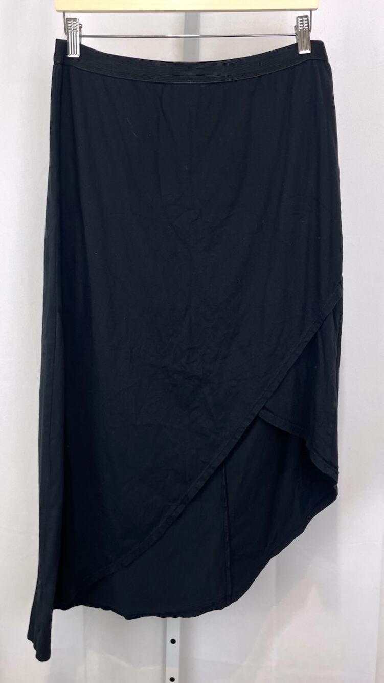FRESH PRODUCE Asymmetric Fixed Wrap Midi Skirt Cotton Knit Black USA Size M